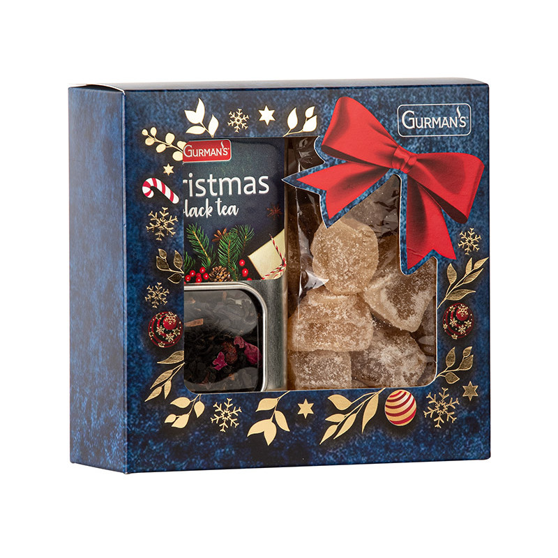 Christmas black tea in metal box 60 g and candied ginger 200 g